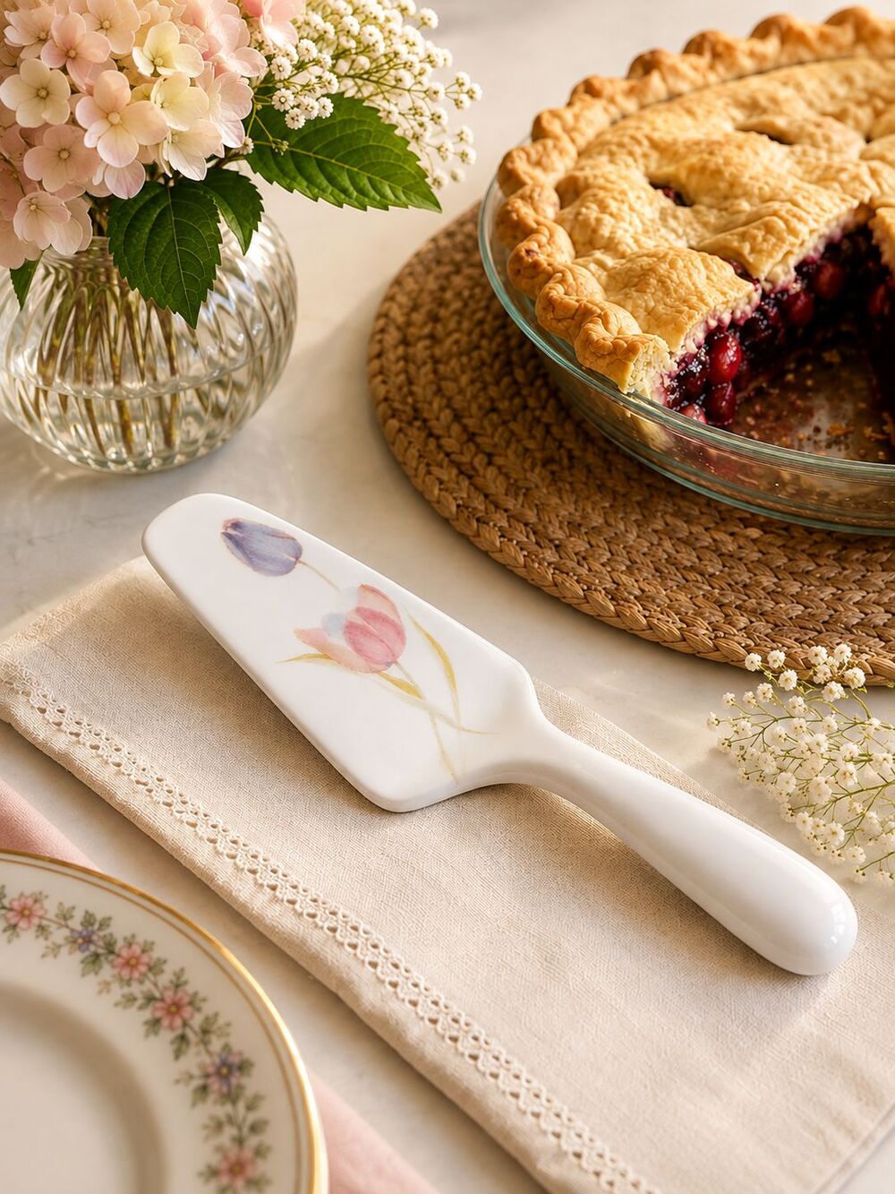 Mikasa Swiss Garden FX009 Bone China Pie Cake Server Floral Japan 10.5"